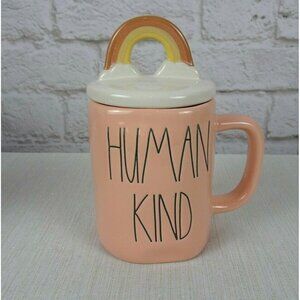New RAE DUNN Rainbow 🌈 Figural Coffee Mug Human Kind Blush Pink With Lid Decor